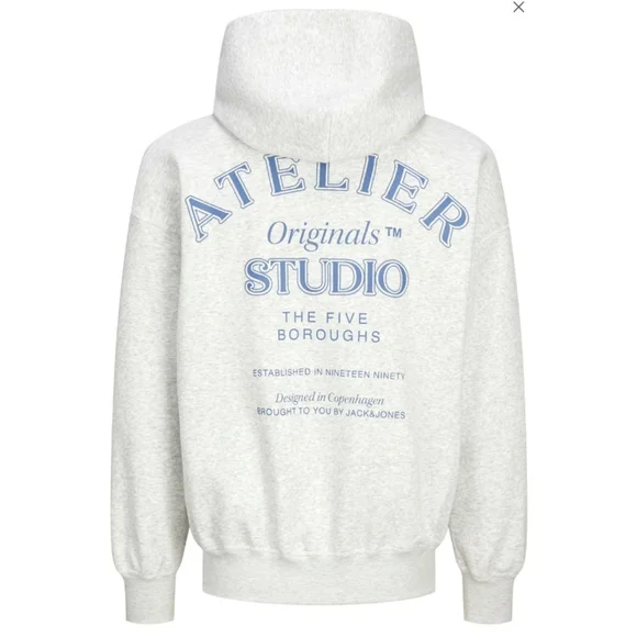 Men's Jack & Jones Light Gray Atelier Studio Hoodie XL - Picture 2 of 8